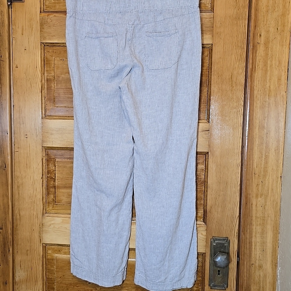 Soho Street NY and Co Tan Striped Coastal Linen-Blend Drawstring Pants L - Picture 4 of 4